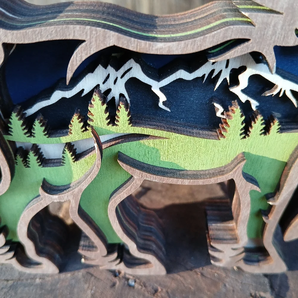 Wooden Horse Lazercut Mulit-layer Sculpture Decor Wall Hanging Scenic Montana